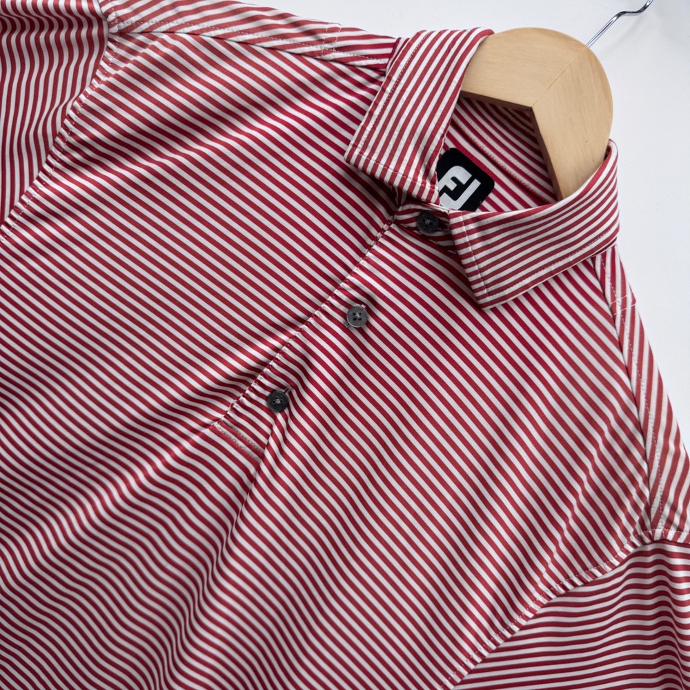 FootJoy Golf Polo Shirt S Red White Striped Short Sleeve Performance Jersey